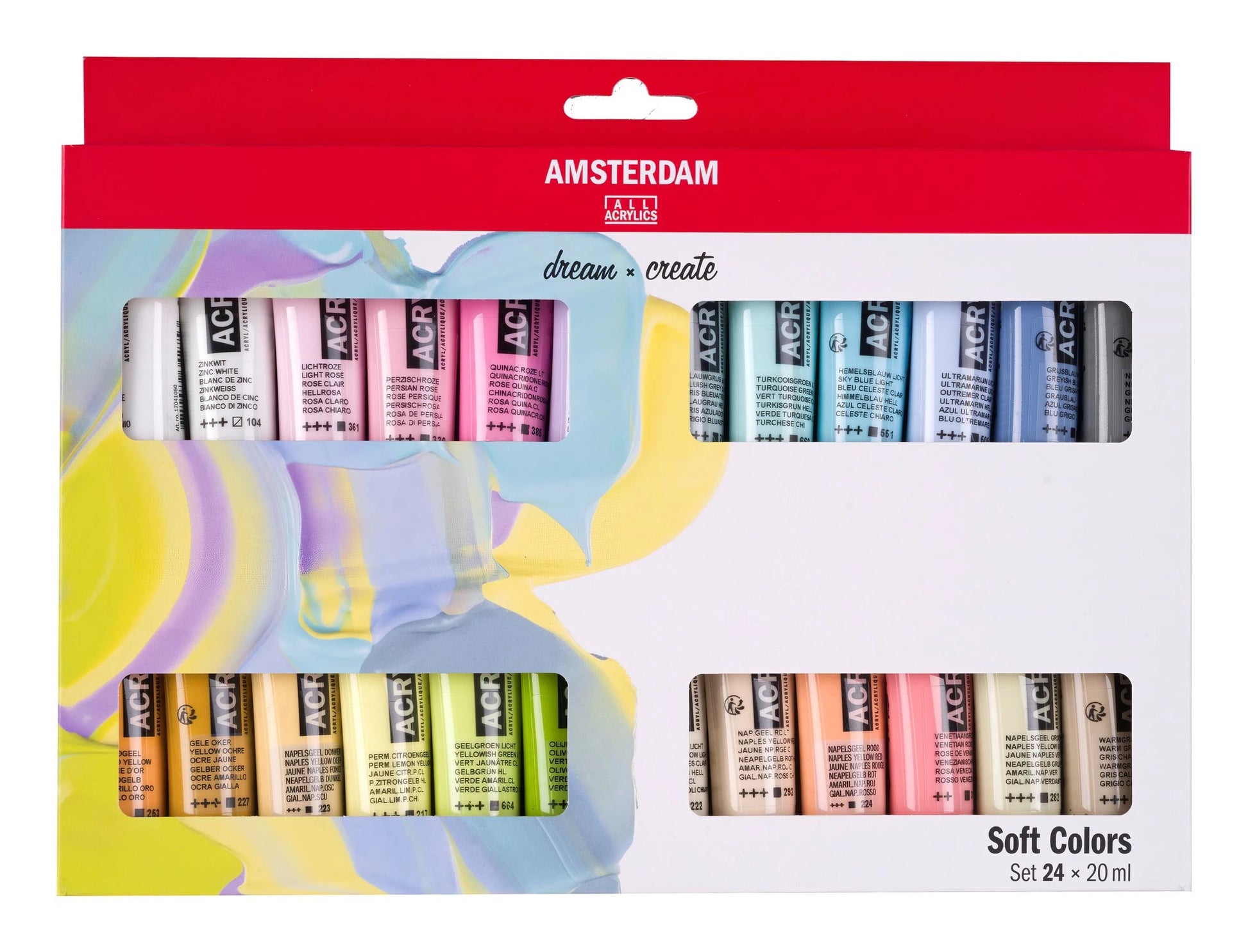 Amsterdam Acrylfarbe – Mehrfarbig, seidenmatt – 24 Farben – 24×20 ml (480 ml) – für Papier, Holz, Stein