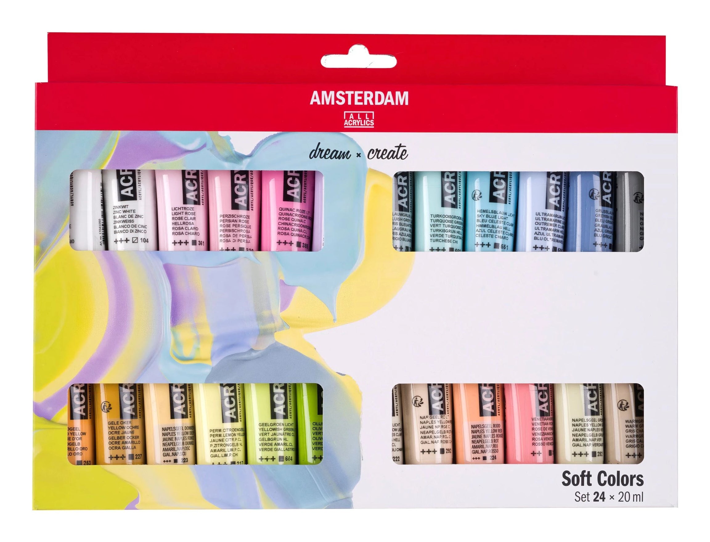 Amsterdam Acrylfarbe – Mehrfarbig, seidenmatt – 24 Farben – 24×20 ml (480 ml) – für Papier, Holz, Stein