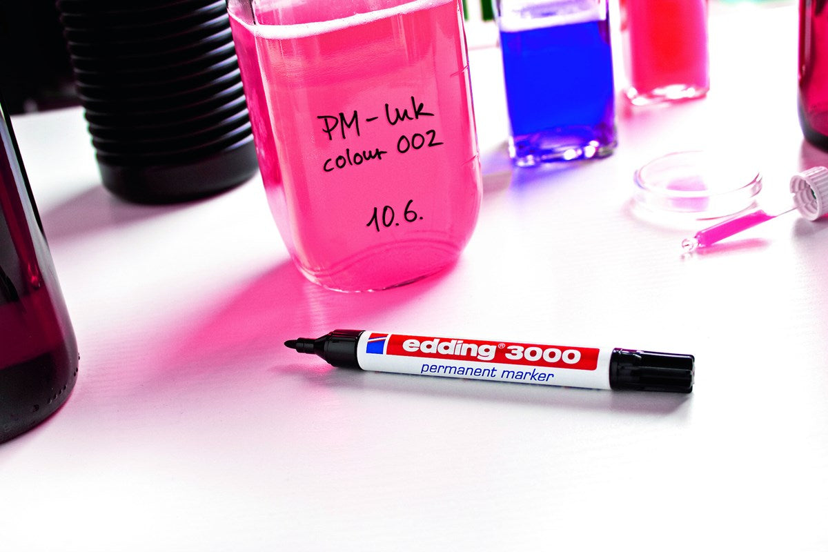 Edding 3000 Permanentmarker – Rundspitze 1,5–3 mm – Mehrfarbig – 4er-Set – für Glas, Metall und Kunststoff