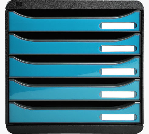 Exacompta Big-Box Plus Schubladenelement – 5 Schubladen, für A4+, schwarz/türkis, B 347 × H 271 × T 278 mm