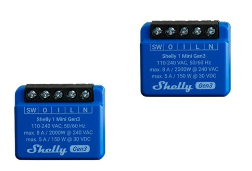 Shelly 1 Mini Gen3 – Schaltaktor – WLAN, Bluetooth, 8 A – für Alexa, Google Assistant – 2er-Set