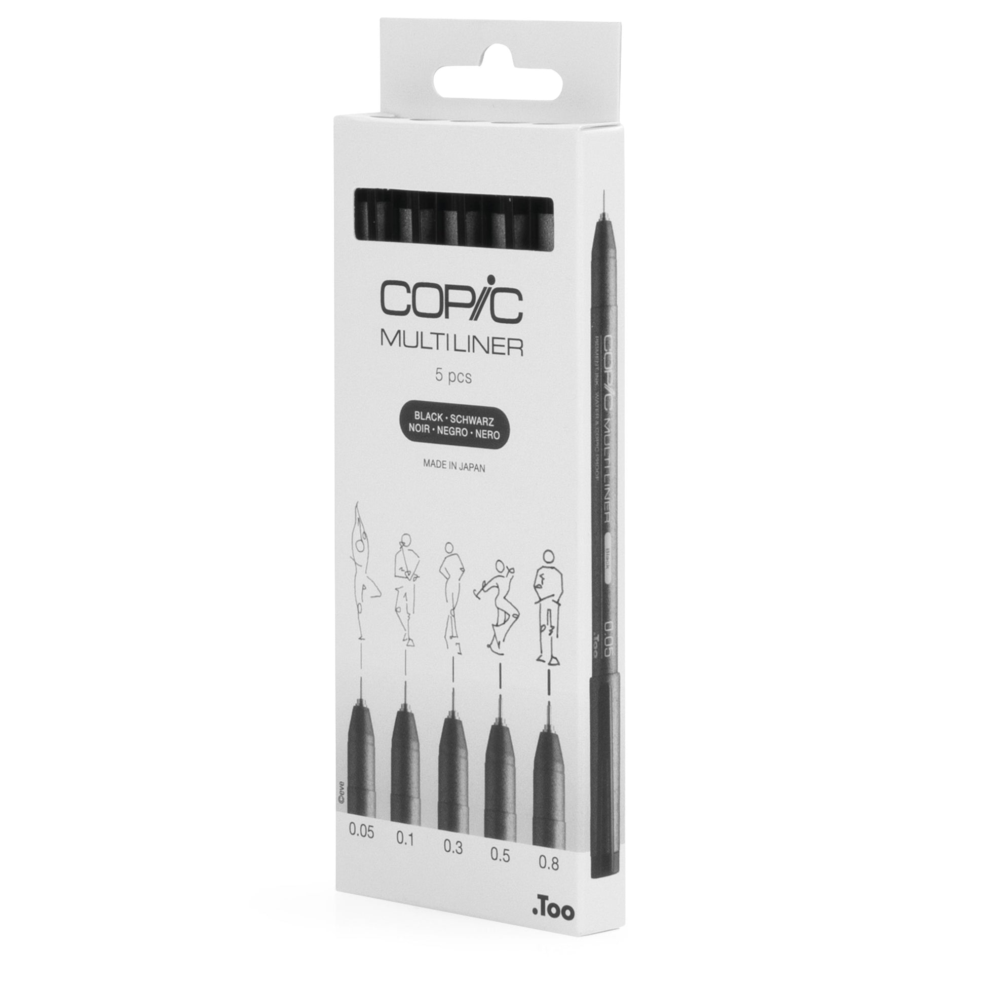 Copic Multiliner Fineliner Set – 5 Stk., 0,05–0,8 mm, schwarz, wasserfest