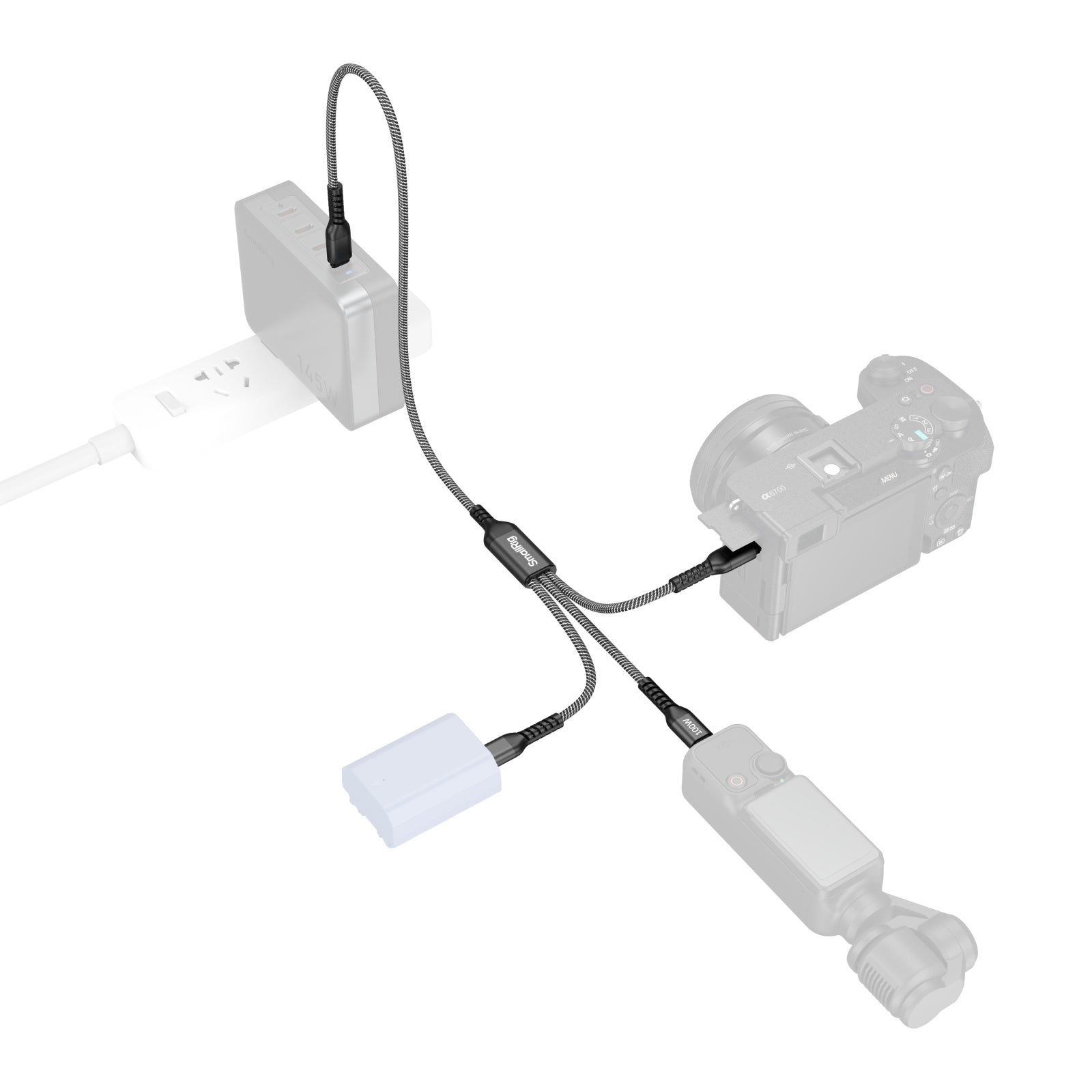 SmallRig USB-C auf 3× USB-C Kabel – USB 2.0 (480 Mbit/s) – 0,35 m – PD 100 W – Aluminium-Mantel