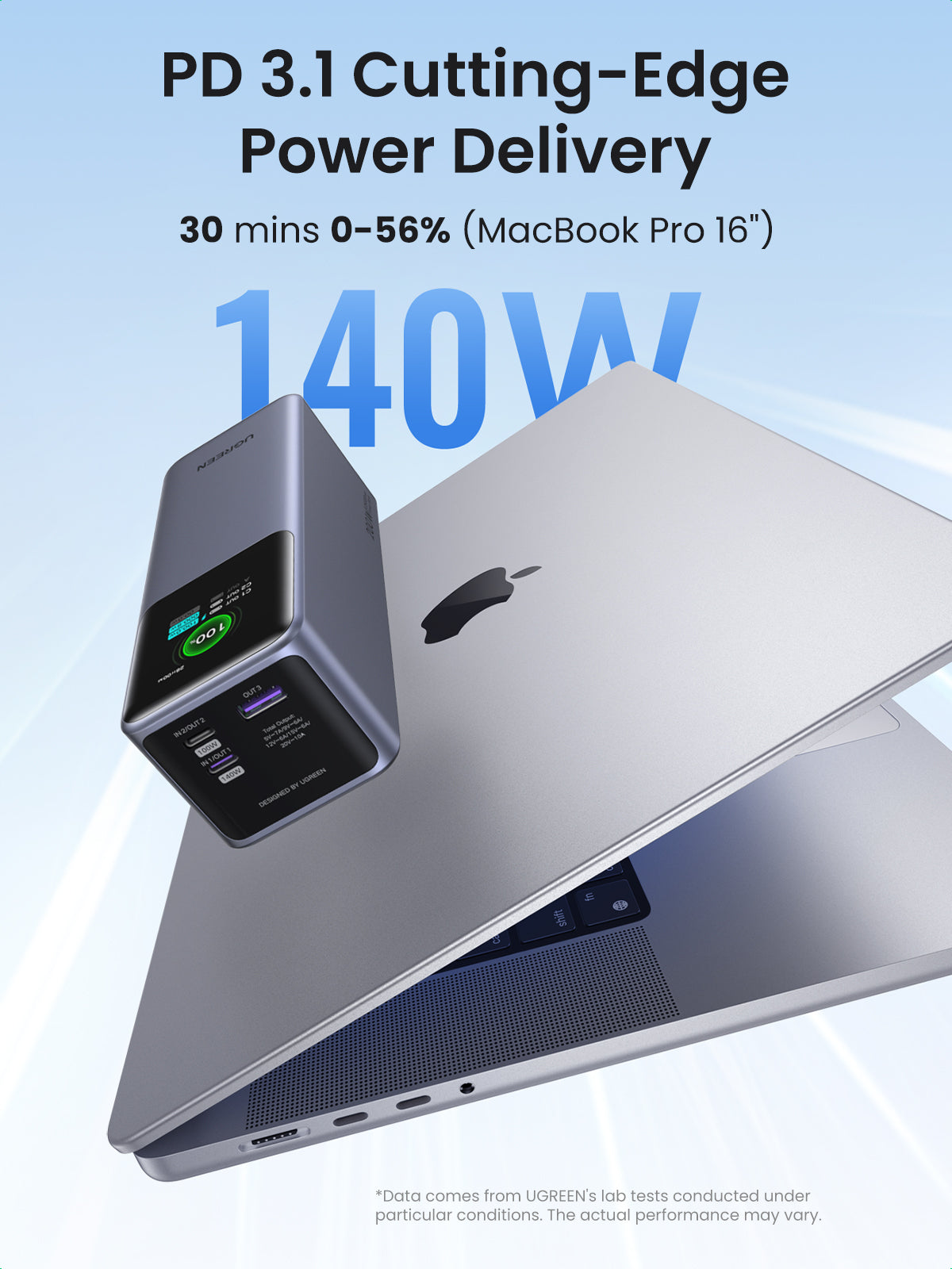 Ugreen Powerbank 25000 mAh, PD 200 W, TFT-Display, für Laptops, Smartphones und Tablets, Grau