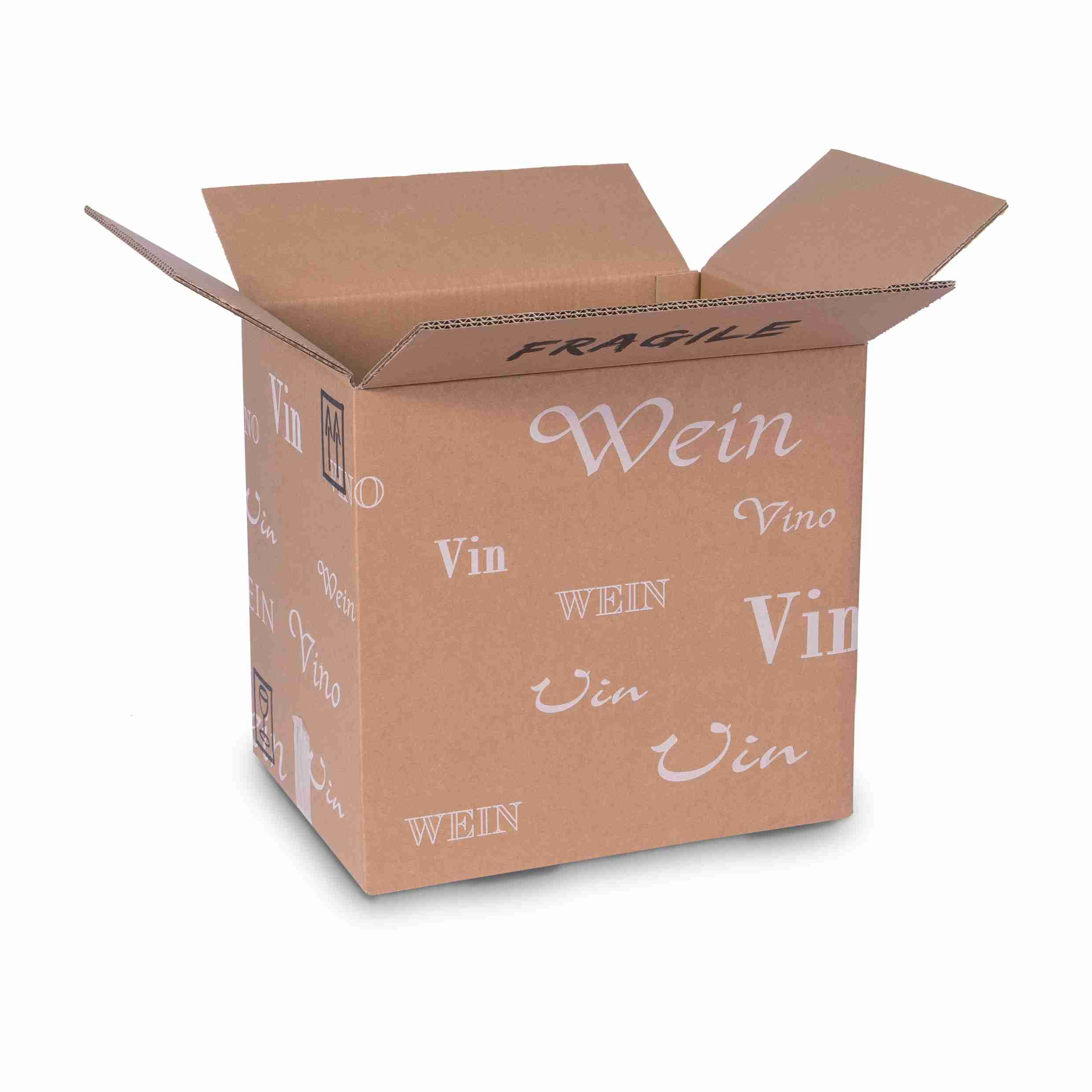 Model Weinversandkarton – für 12 × 0,75 l, max. 330 mm & Ø83 mm – 350 × 265 × 330 mm, braun, Wellkarton – 1 Palette (270 Stk.)