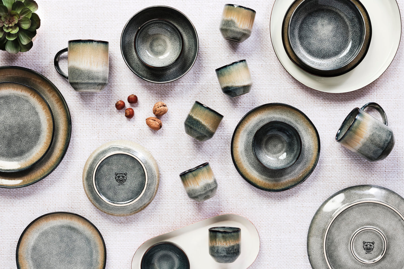 Björn GENESIS Speiseservice – Steingut, Khaki, spülmaschinengeeignet, mikrowellengeeignet, 36-teilig