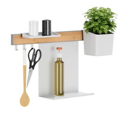 TESA Küchenorganizer Kombi-Set S – Aluminium/Bambus, 60 × 34 × 15 cm