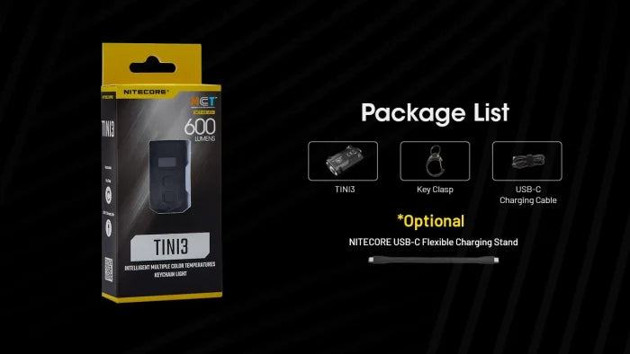 Nitecore Taschenlampe TINI3 – 600 lm, 90 m, IP54, USB, Akku, 5 Modi – Grau