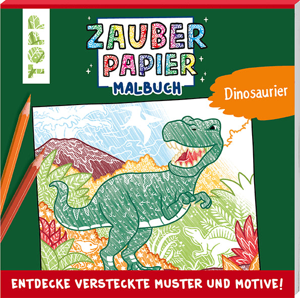 TOPP Verlag Malbuch Zauberpapier – 21 × 21 cm – 48 Seiten – Dinosaurier