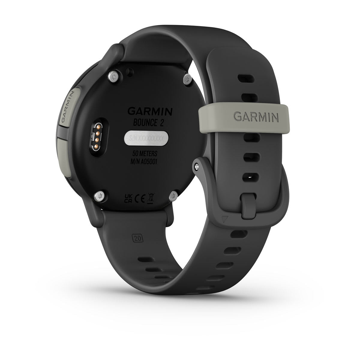 Garmin Bounce 2 43 mm GPS + Cellular – Polymer Grau, Sportarmband, 50 m, für Android, iPhone