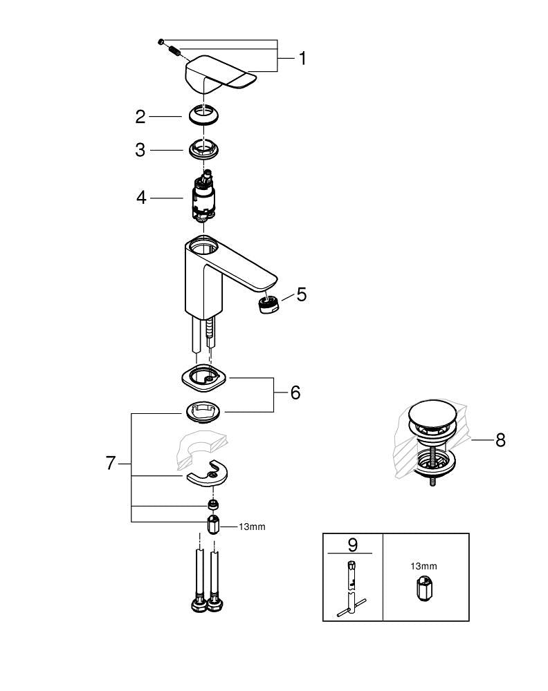GROHE Badebatterie Dice ES – Einhebelmischer, Metall, Chrom