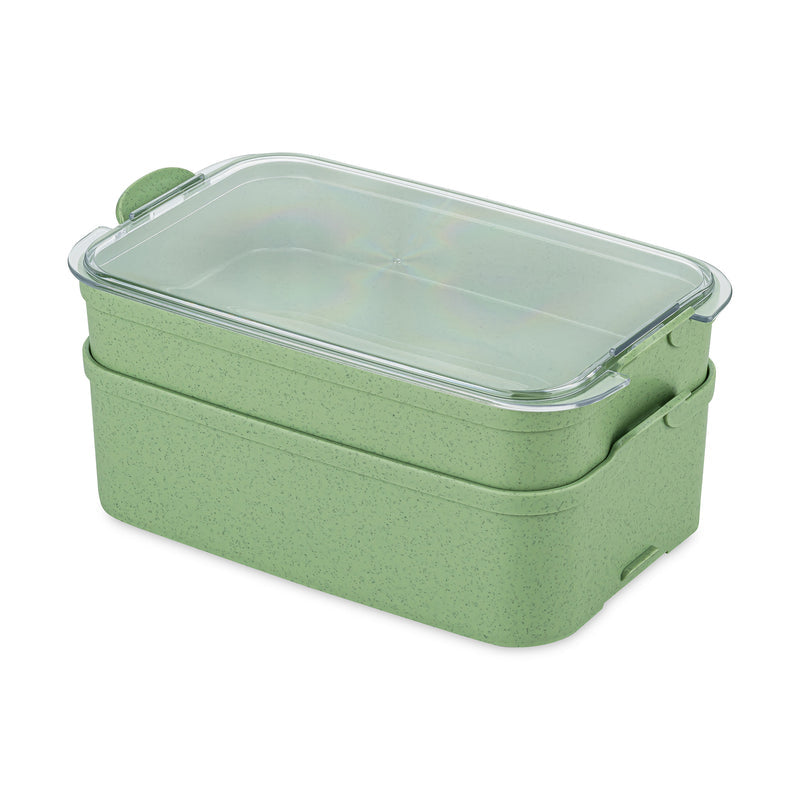 koziol STAKK – Lunchbox 2 l, 14 × 22,8 × 10,8 cm, Biokunststoff, transparent/grün