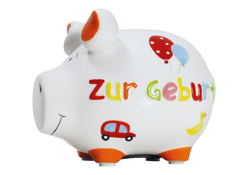 G. Wurm Spardose zur Geburt – Keramik, mehrfarbig – 12,5 × 9 × 9 cm
