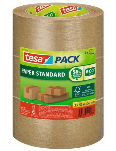 tesa Papierverpackungsband ecoLogo Standard – 38 mm × 25 m, braun, stark, eco:plus
