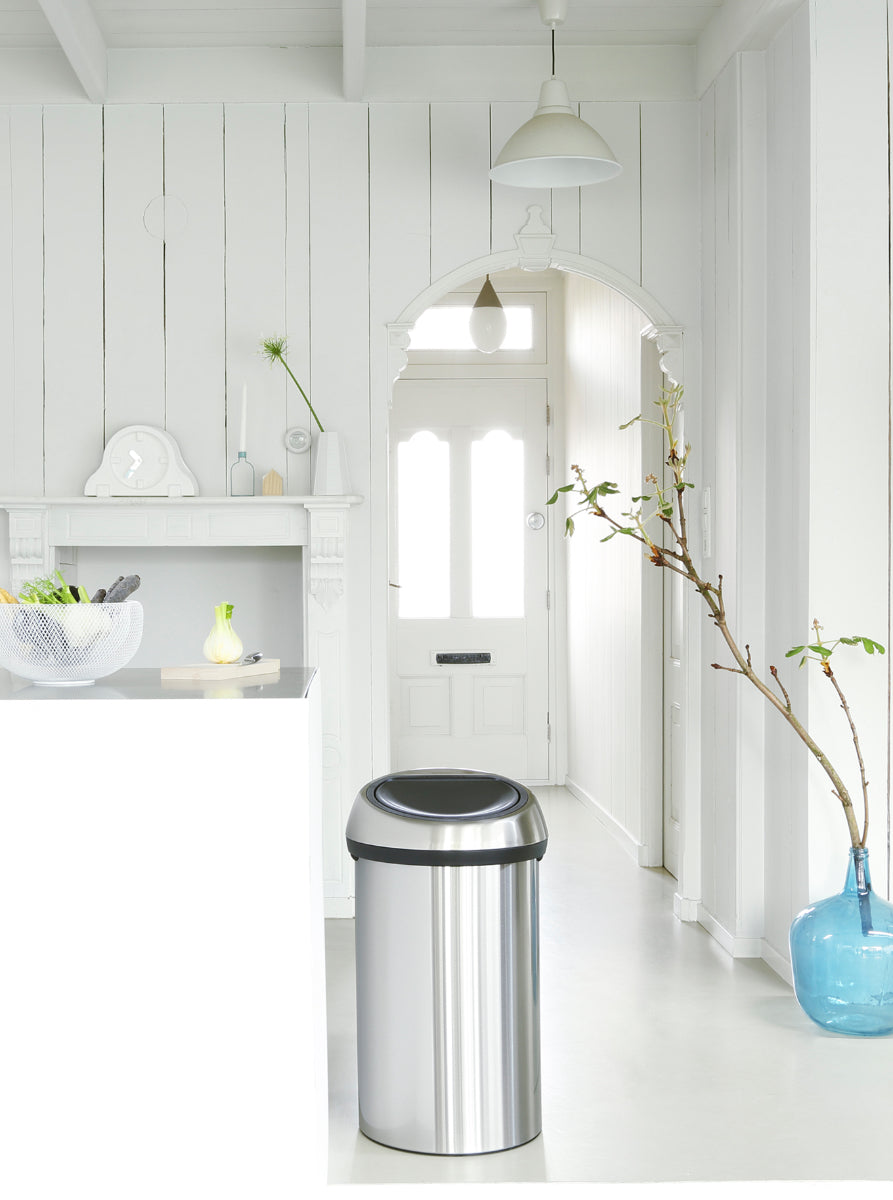 Brabantia Push-Abfalleimer Touch Bin 107962 – 60 l – Edelstahl, rund – Silber matt