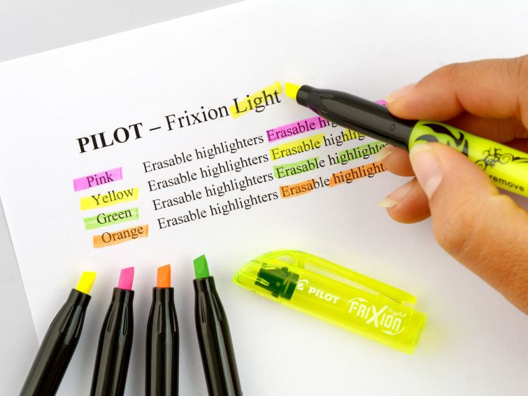 Pilot FriXion Light Textmarker – 4er Set, Farben: Grün/Pink/Gelb, Keilspitze 3,3 mm, radierbar