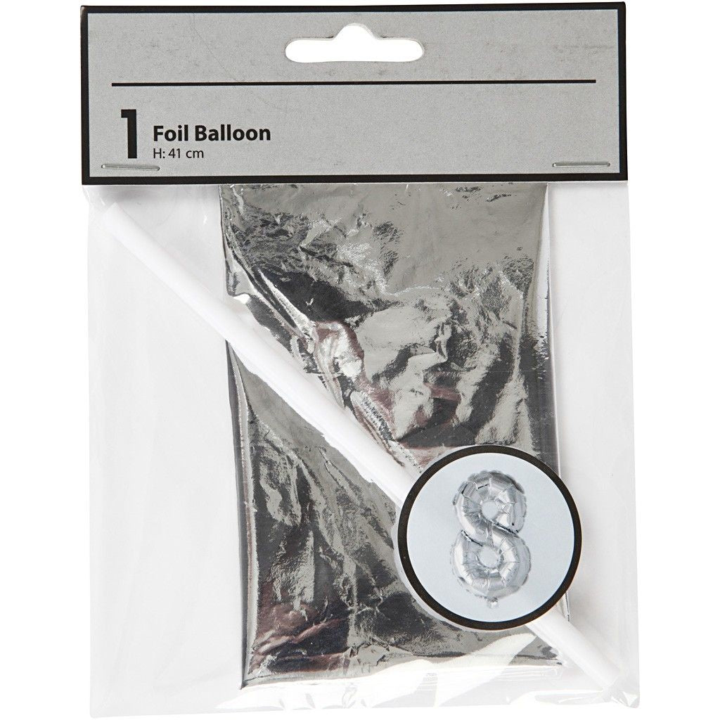 Creativ Company Folienballon Zahl 8 – Silber – 41 cm – Folie – 1 Stück