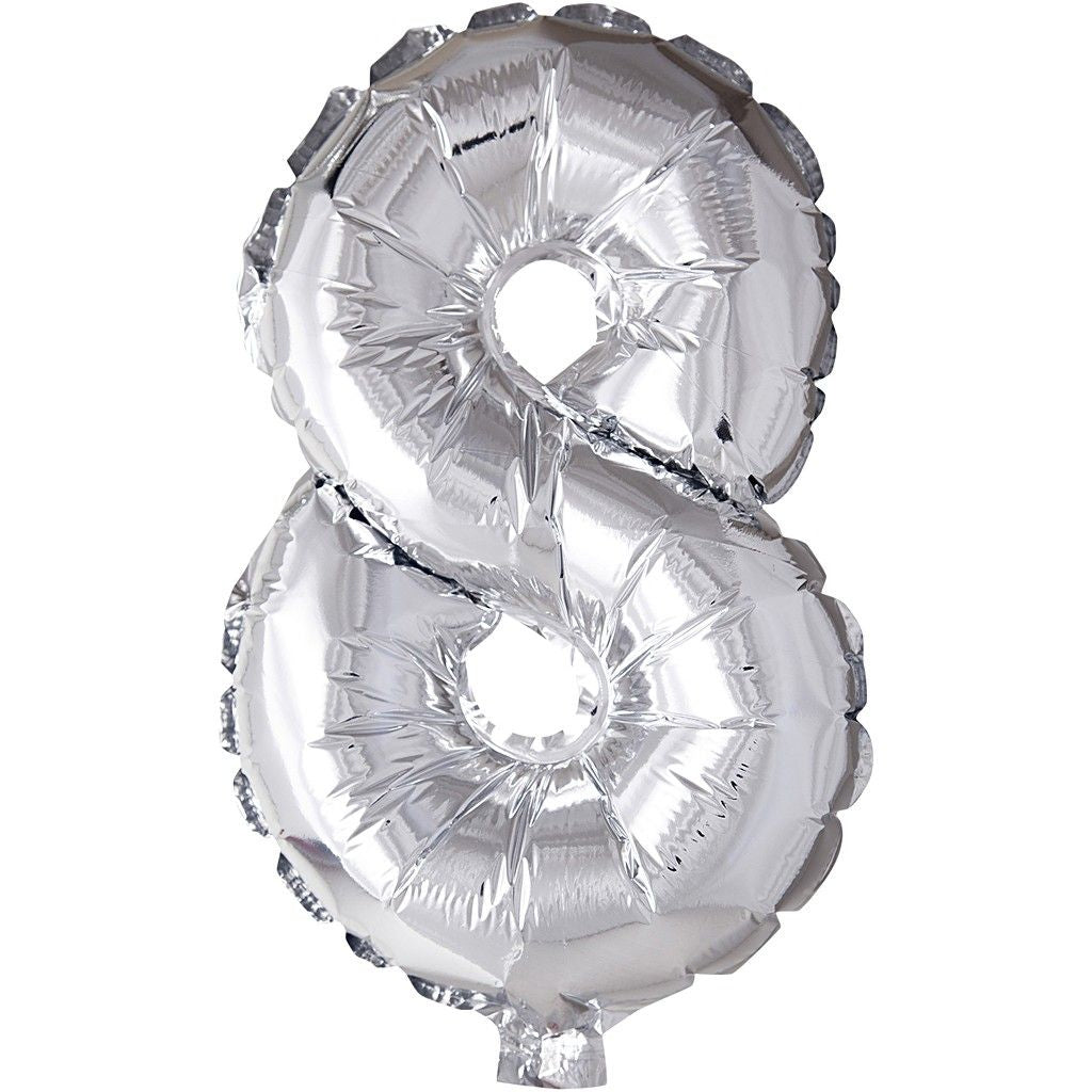 Creativ Company Folienballon Zahl 8 – Silber – 41 cm – Folie – 1 Stück