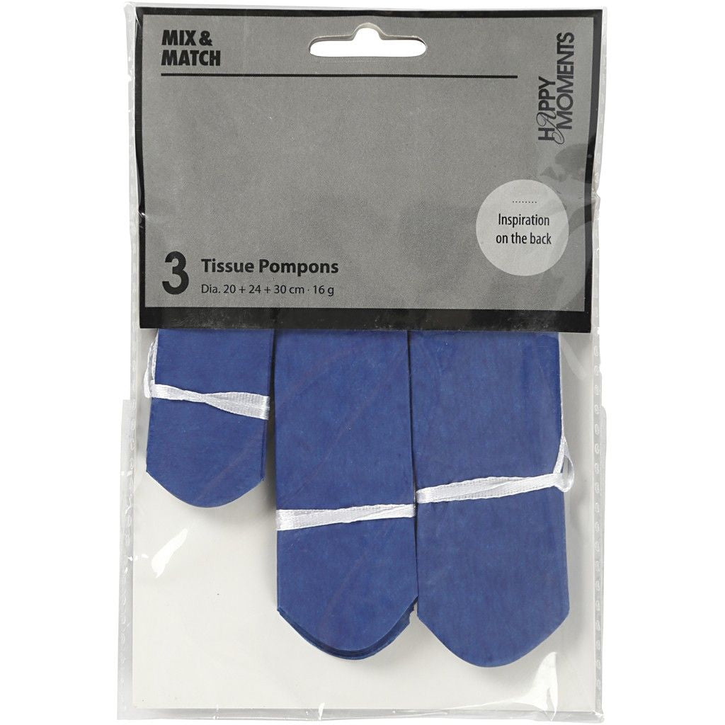 Creativ Company Papier-Pompons – blau – Ø 20/24/30 cm – Papier – 3 Stk