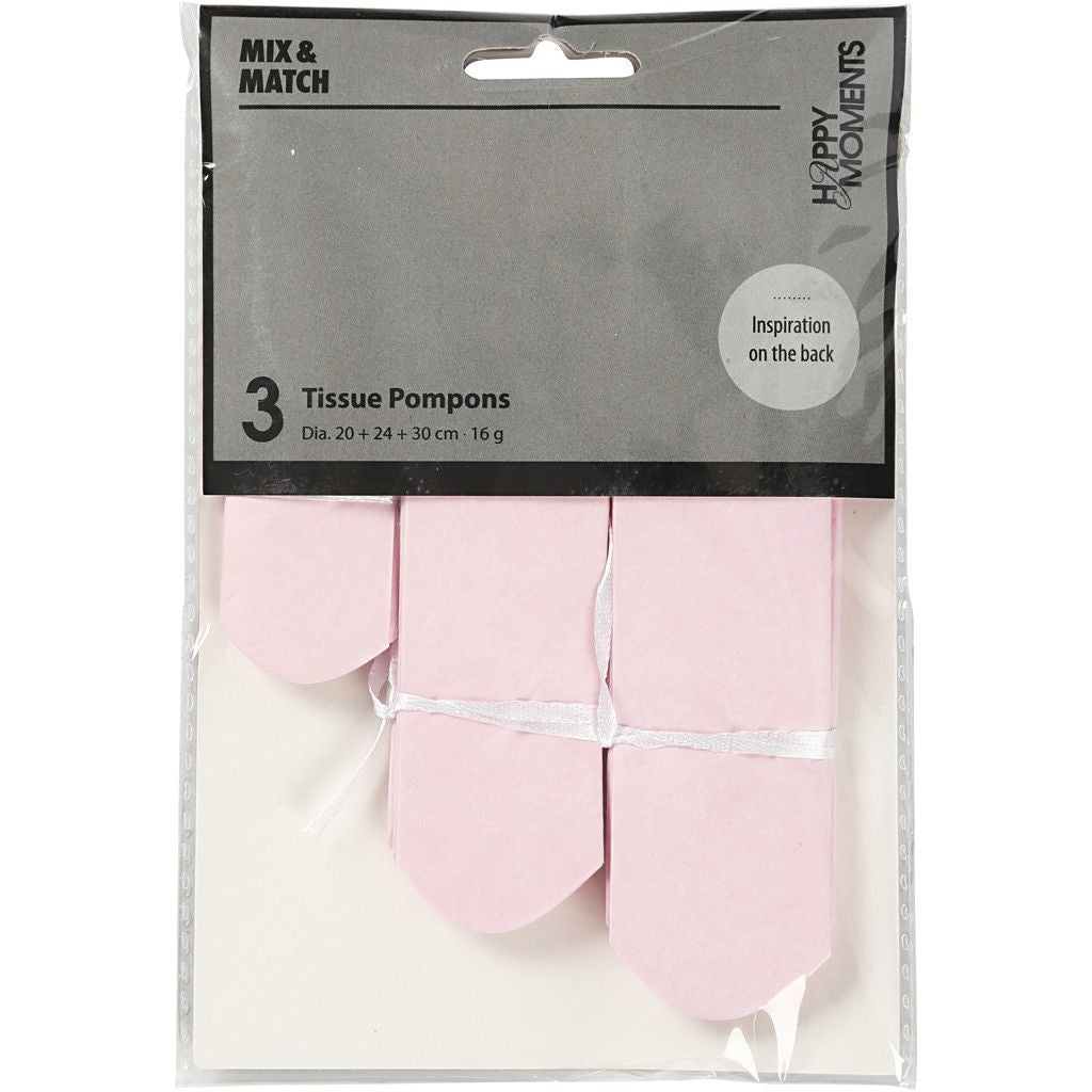 Creativ Company Papier-Pompons – rosa – 20, 24, 30 cm – Papier – 3 Stk