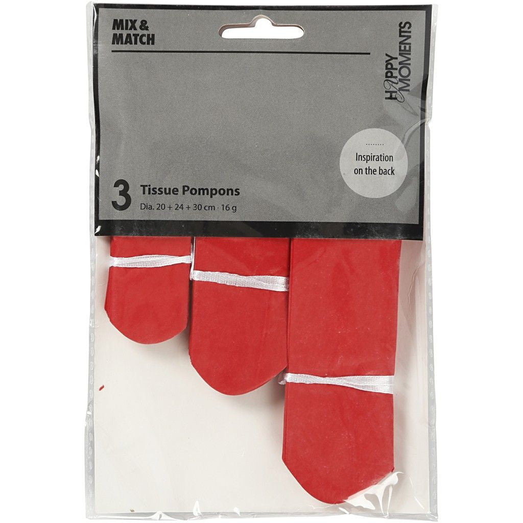 Creativ Company Papier-Pompons – rot – 20, 24, 30 cm – Papier – 3 Stk
