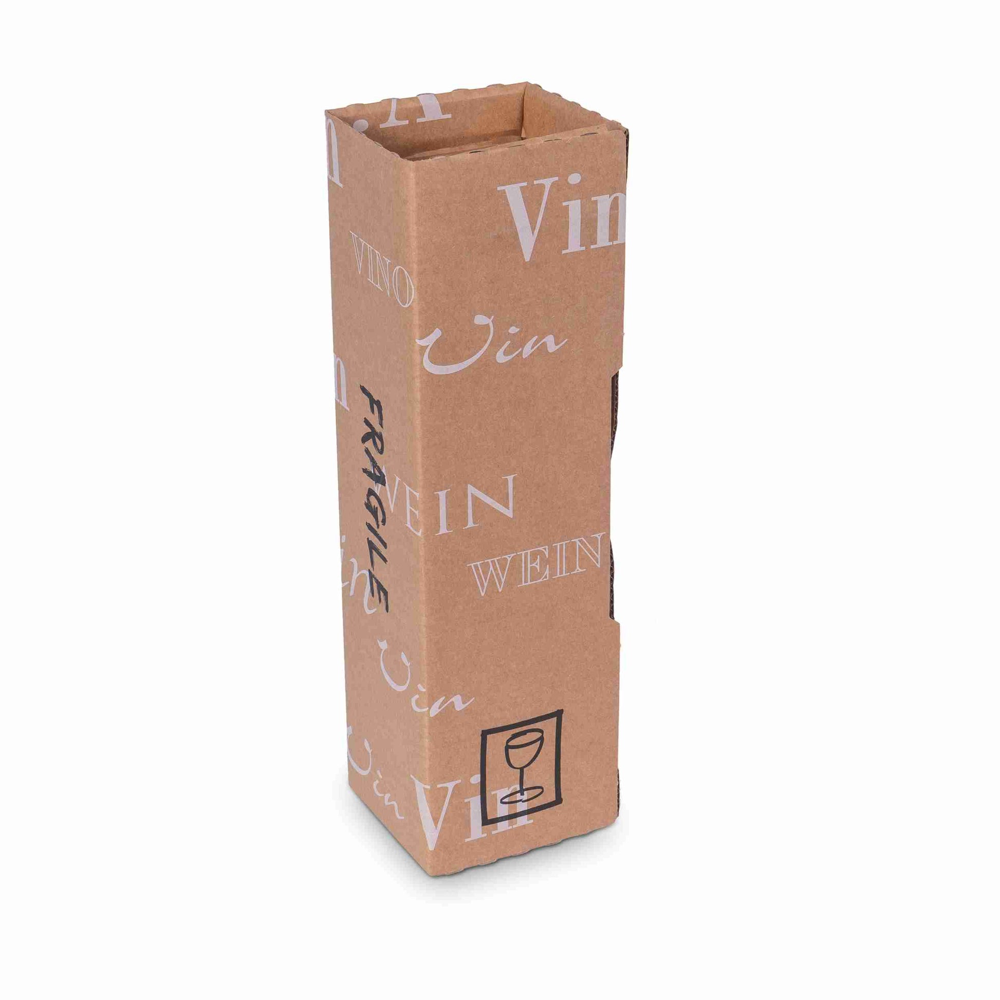 Model Weinversandkarton – für 1 × 0,5–0,75 l, max. 330 mm & Ø90 mm – 99 × 99 × 323 mm, braun, Automatikboden – 1 Stk., ab 400 Stk.