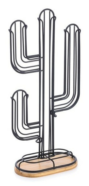 MSV Kaffeekapselhalter 26 Kapseln, 19,5 × 9,5 × 41,5 cm, Edelstahl/Bambus, Schwarz/Braun, für Nespresso-Kapseln