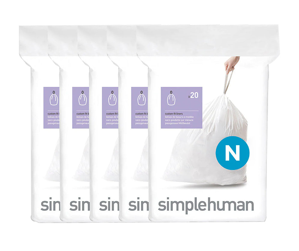 simplehuman Kehrichtsack für Code N – 50 l, mit Zugband, PE, weiss, 797 × 579 mm, 100 Stk