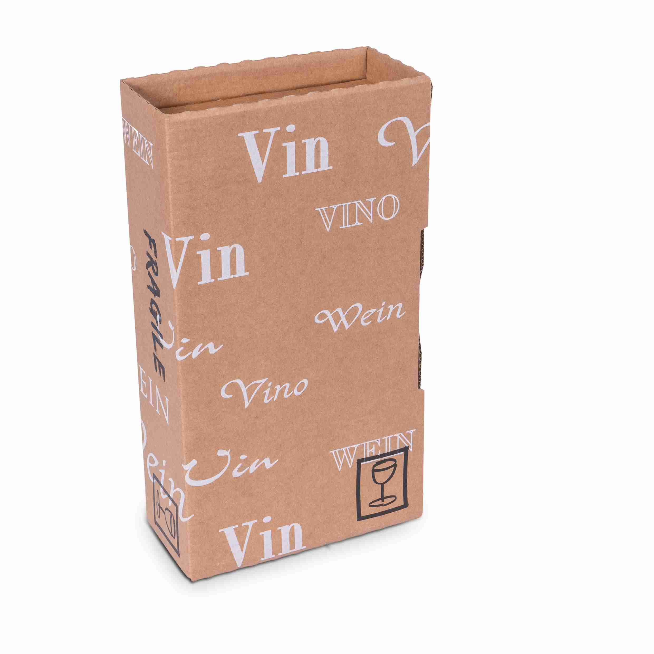 Model Weinversandkarton – für 2 × 0,5–0,75 l, max. 330 mm & Ø90 mm – 99 × 198 × 323 mm, braun, Wellkarton – 1 Stk., ab 50 Stk.