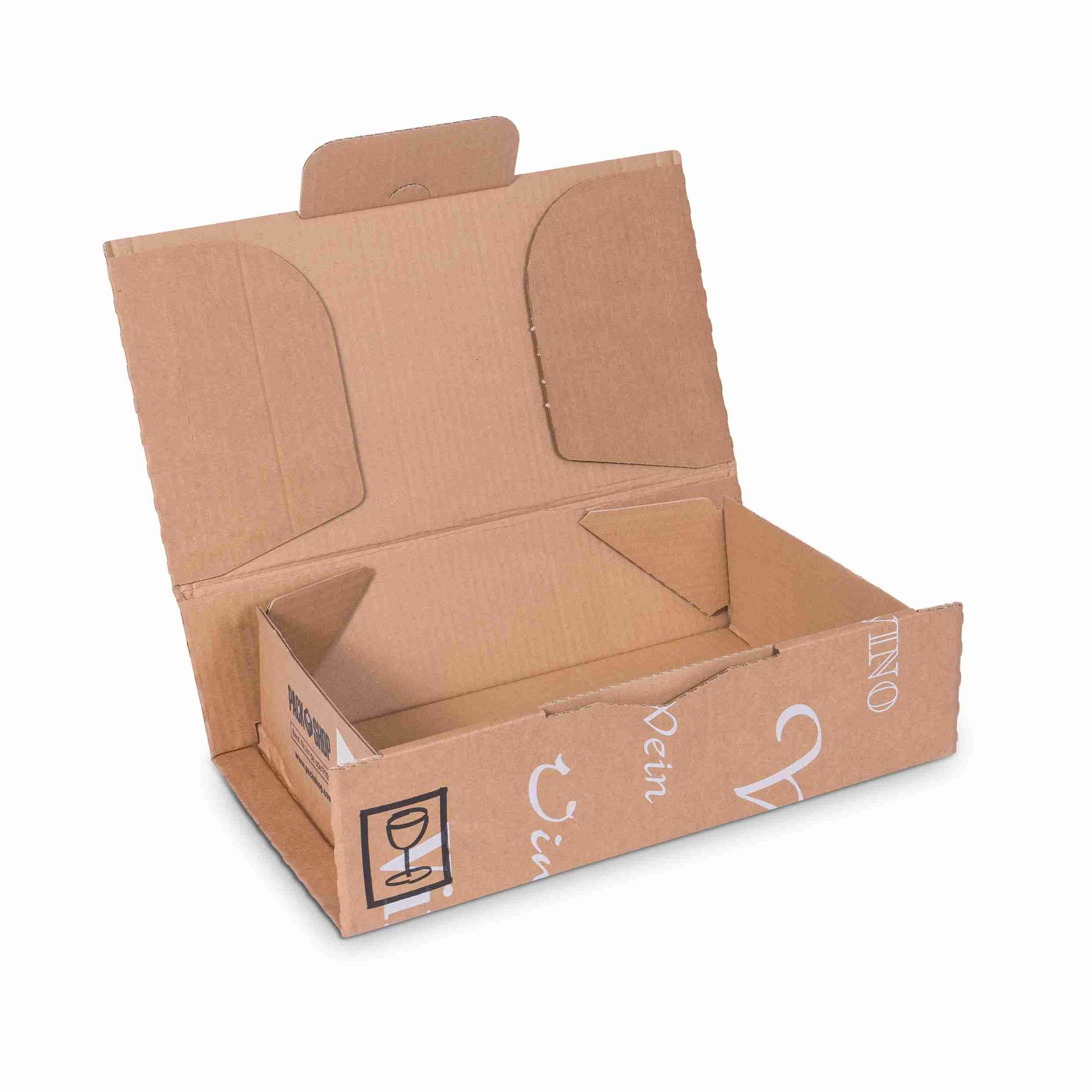 Model Trans-Scripto Weinversandkarton – für 2 × 0,5–0,75 l – 99 × 198 × 323 mm, braun, Automatikboden – 1 Stk., ab 100 Stk.