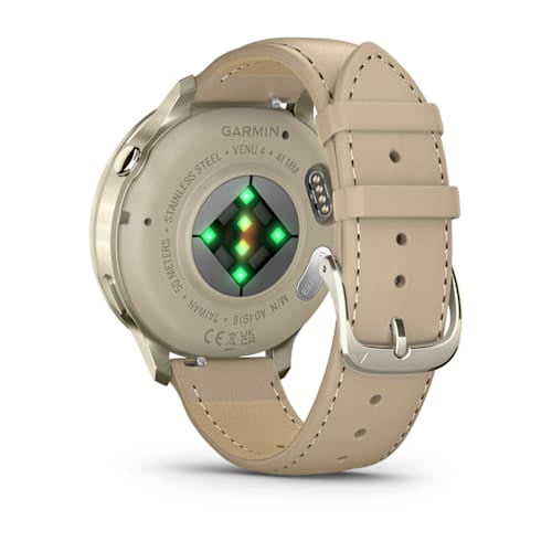 Garmin Venu 4 41 mm GPS – Edelstahl Gold, Sportarmband, Sand, 50 m
