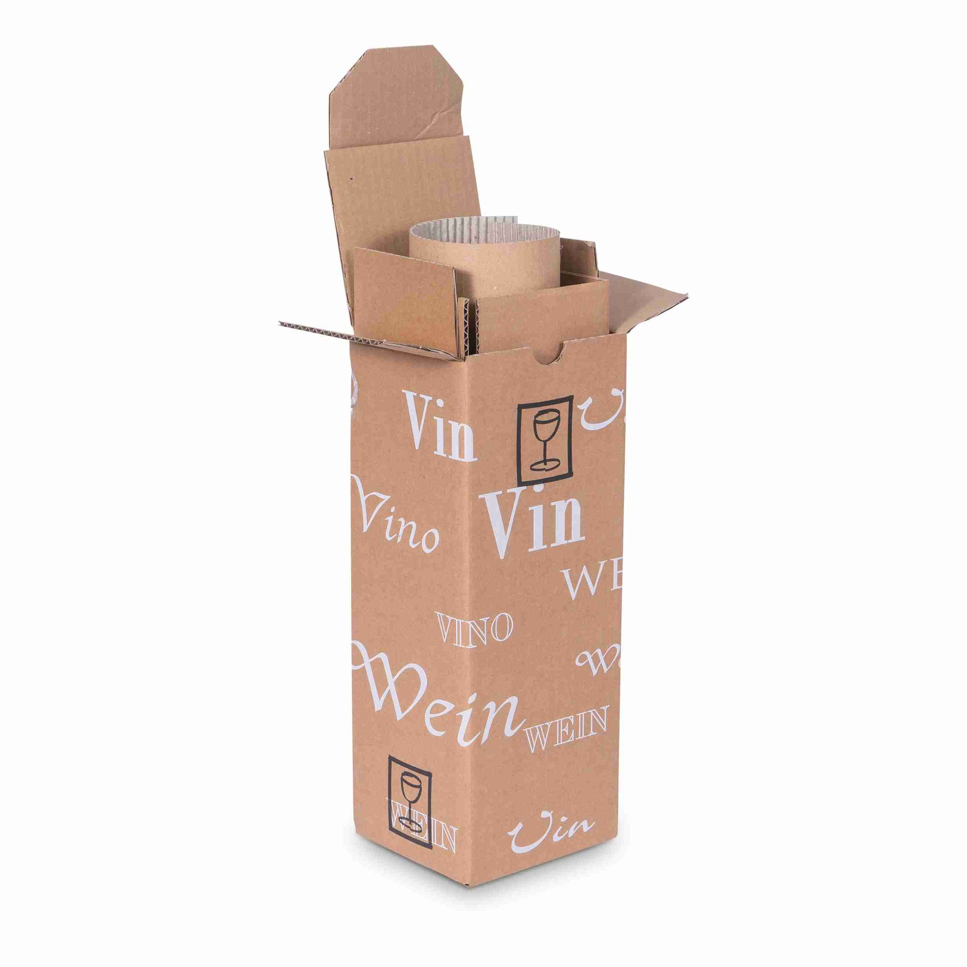 Model Trans-Scripto Weinversandkarton – für 1 × 1,5 l, max. 385 mm & Ø110 mm – 198 × 198 × 323 mm, braun – 1 Stk., ab 400 Stk.