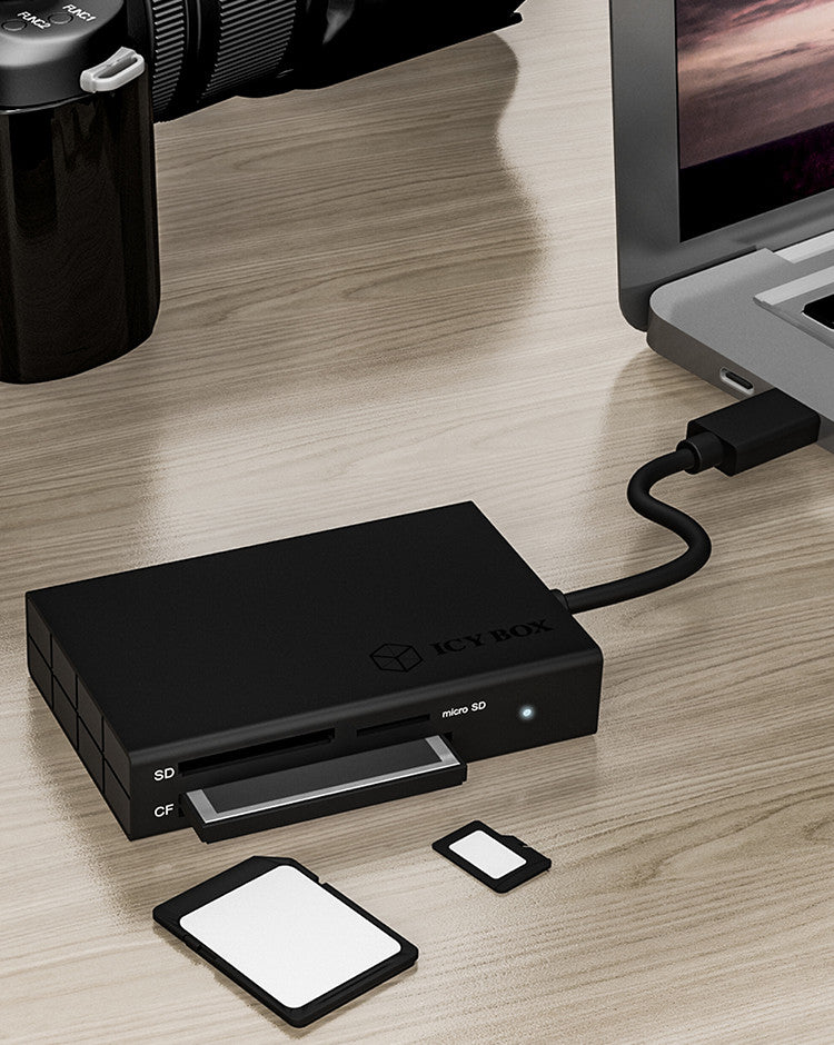 ICY BOX IB-CR401-C3 Kartenleser – 3 Steckplätze (CF, SD, microSD), 5 Gbit/s, USB-C (USB 3.2 Gen 1) – Schwarz
