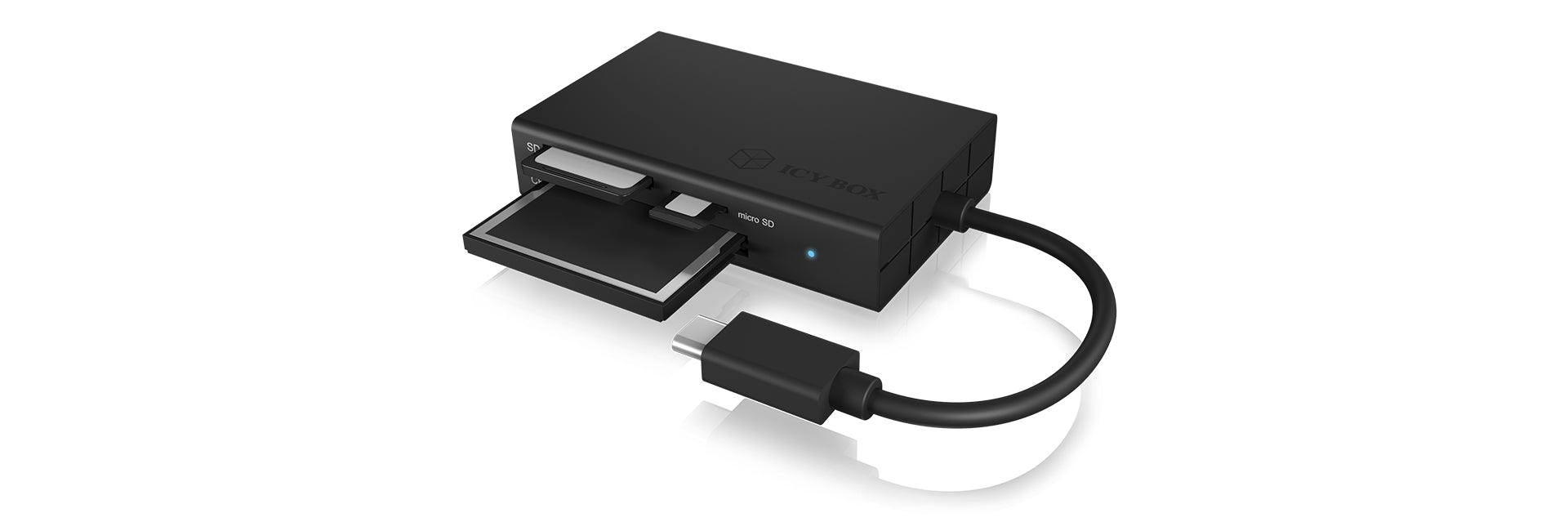 ICY BOX IB-CR401-C3 Kartenleser – 3 Steckplätze (CF, SD, microSD), 5 Gbit/s, USB-C (USB 3.2 Gen 1) – Schwarz
