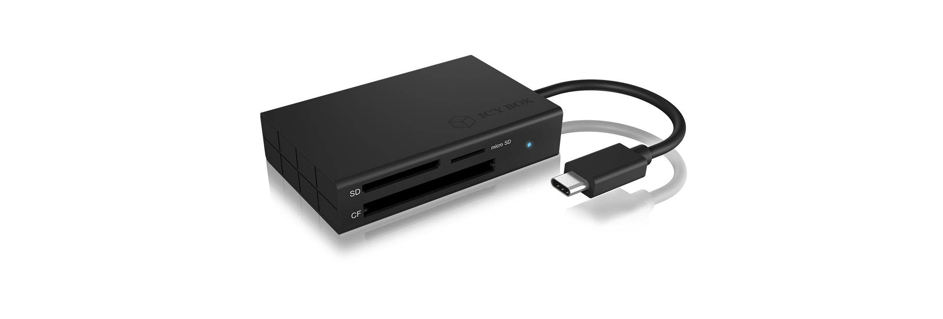 ICY BOX IB-CR401-C3 Kartenleser – 3 Steckplätze (CF, SD, microSD), 5 Gbit/s, USB-C (USB 3.2 Gen 1) – Schwarz