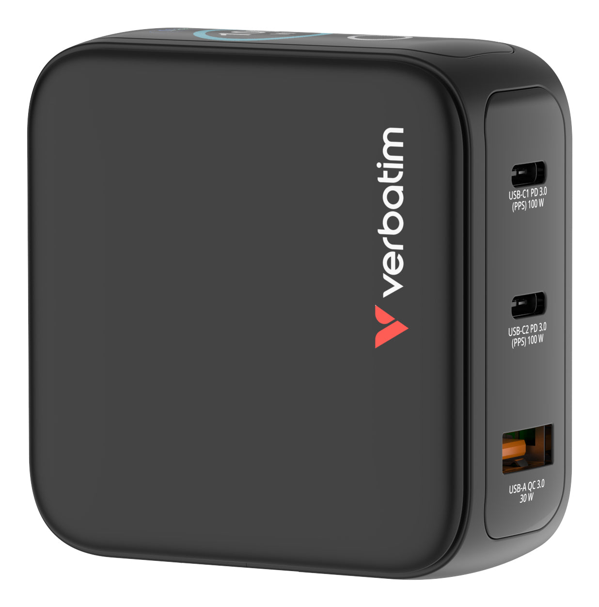 Verbatim 30239 USB-Ladegerät 100 W – USB-C×2, USB-A×1 – PD 3.0, QC 3.0, PPS, GaN – EU/UK/US-Stecker