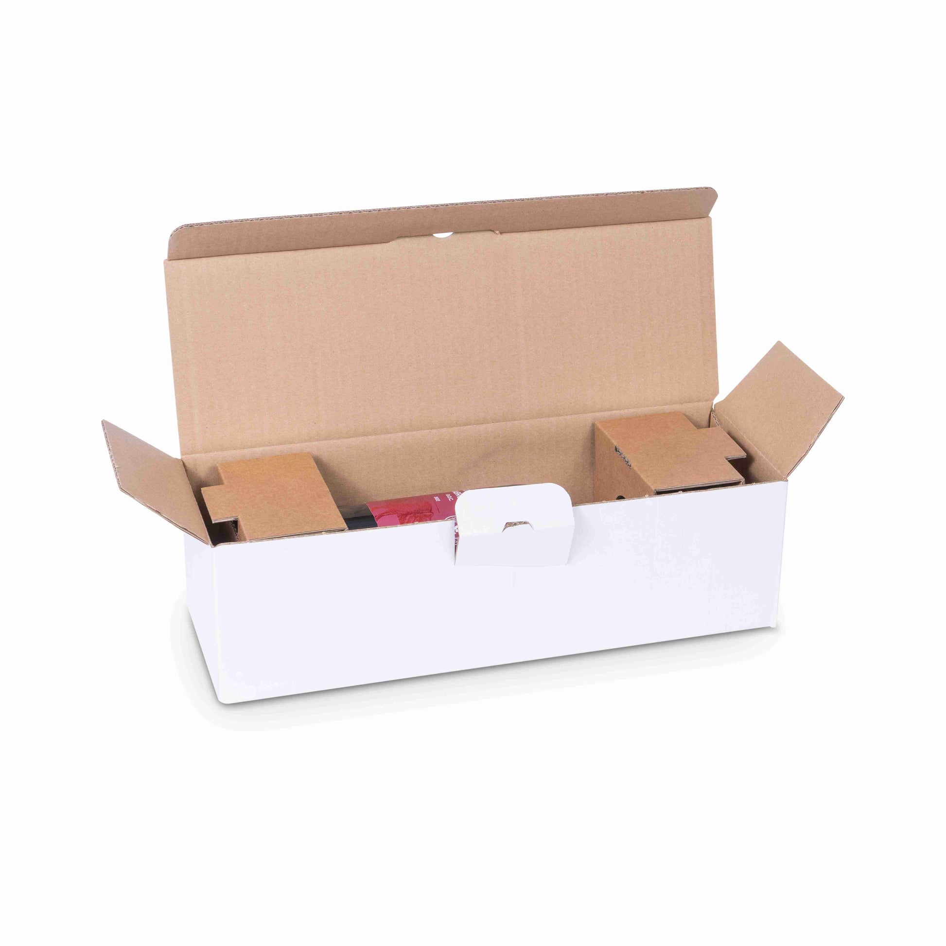 Model Versandkarton – für 1 Flasche (bis 324 mm, Ø 85 mm) – 373 × 130 × 103 mm, 2-wellig, weiss – 1 Stk.