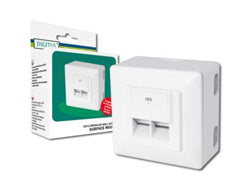 Digitus Aufputz-Datendose – Cat6, geschirmt, 2× RJ-45, 80×80 mm, Weiss