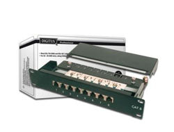 Digitus CAT 6 (Klasse E) Patchpanel – geschirmt, 8× RJ-45, Rackeinbau, 1U, schwarz