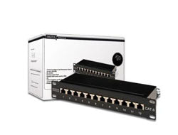 Digitus Patchpanel – CAT 6 (Klasse E), 12× RJ-45, geschirmt, 1U, Schwarz