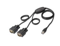 Digitus USB-A zu 2× RS-232 Kabel – DB-9 (männlich), USB 2.0, 1,5 m – Schwarz