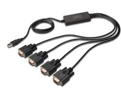 Digitus USB-A zu 4× RS-232 (DB-9) Kabel – USB 2.0, 1,5 m, Schwarz