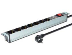Digitus Steckdosenleiste – 7× Schuko (Typ E/F), 2 m, mit Schalter, Überspannungsschutz, 16 A, Silber