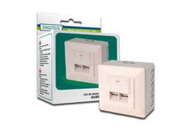 Digitus Cat5e Datendose – Aufputz, geschirmt, 2× RJ-45, 80× 80 mm, Weiss