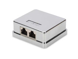 Digitus PRO Cat 6A Aufputzdose – 2× RJ‑45, Silber