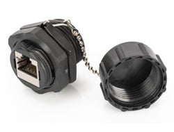 Digitus RJ-45-Kupplung – Cat6, geschirmt, flach, schwarz, IP67, mit Staubkappe
