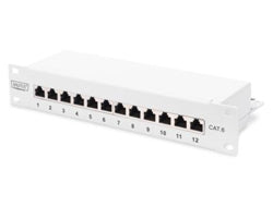 Digitus Patchpanel – Cat 6 (Klasse E), geschirmt, 12× RJ-45, 19", 1U, Grau