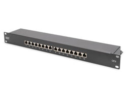Digitus Patchpanel CAT 6 – 16× RJ‑45, geschirmt, 1U, Schwarz