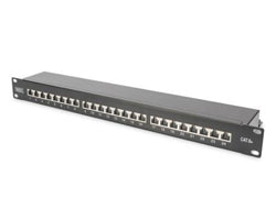 Digitus Patchpanel 24× RJ-45 – Cat6A (Klasse EA), geschirmt, 1U, 19", Schwarz, Stahl