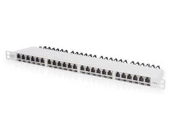 Digitus CAT 6A Klasse EA Patchpanel – 24× RJ‑45, geschirmt, Goldkontakte, 19", 0.5U, Grau